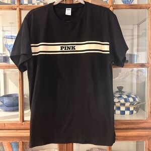 PINK Victoria’s Secret Black Logo Stripe Tee Medium